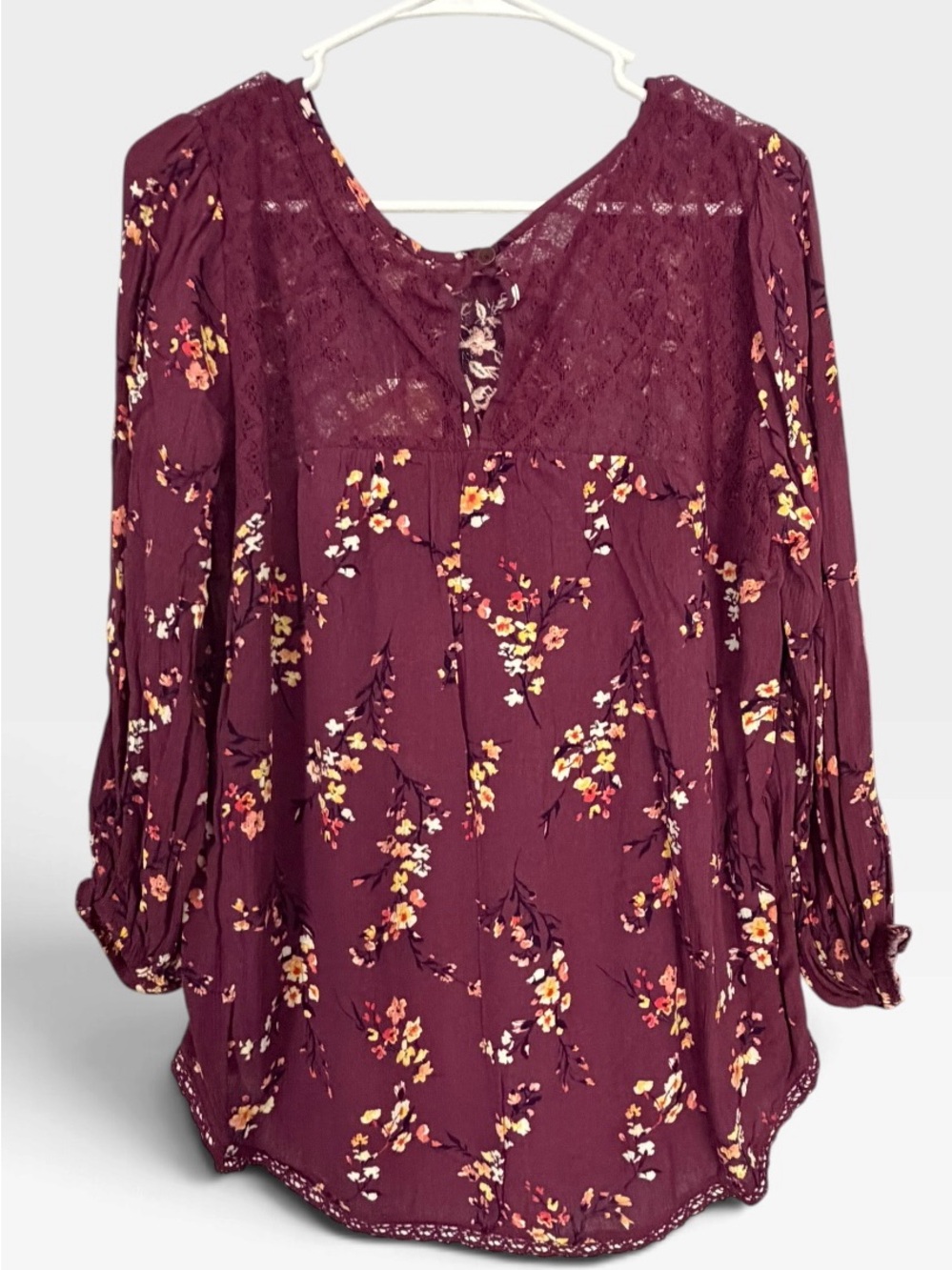 Mason & Belle Women’s Floral Lace Yoke Blouse - Purple Large NWT PTP 22” - Picture 3 of 9